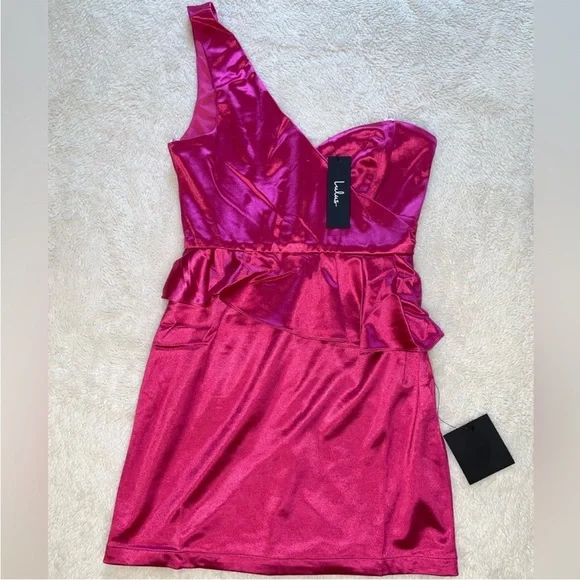 Lulus Flirtatious Energy Pink Satin One-Shoulder Bodycon Mini Dress - Picture 2 of 8